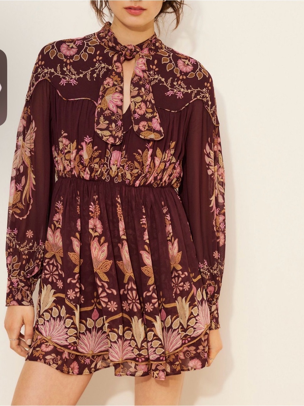 FARM Rio Floral Tie-Neck Mini Dress – Size Large – Preloved